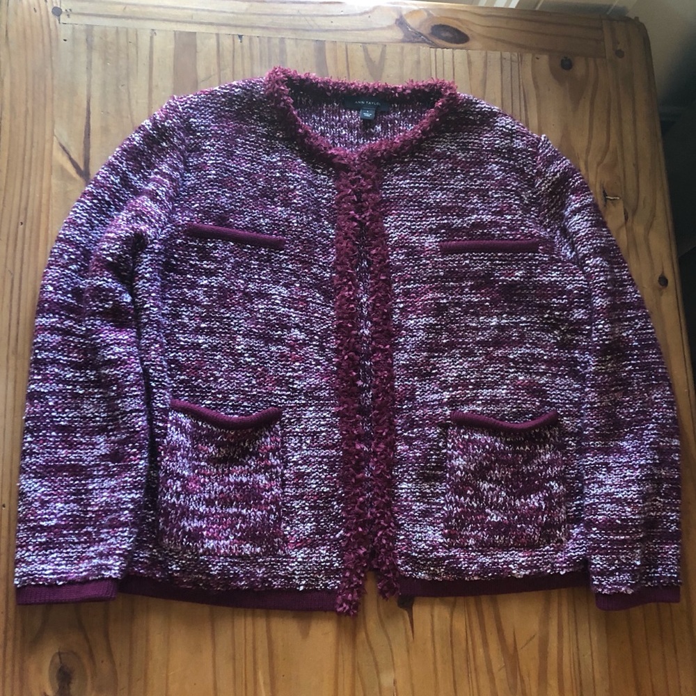 Ann Taylor Magenta Woven Sweater Jacket